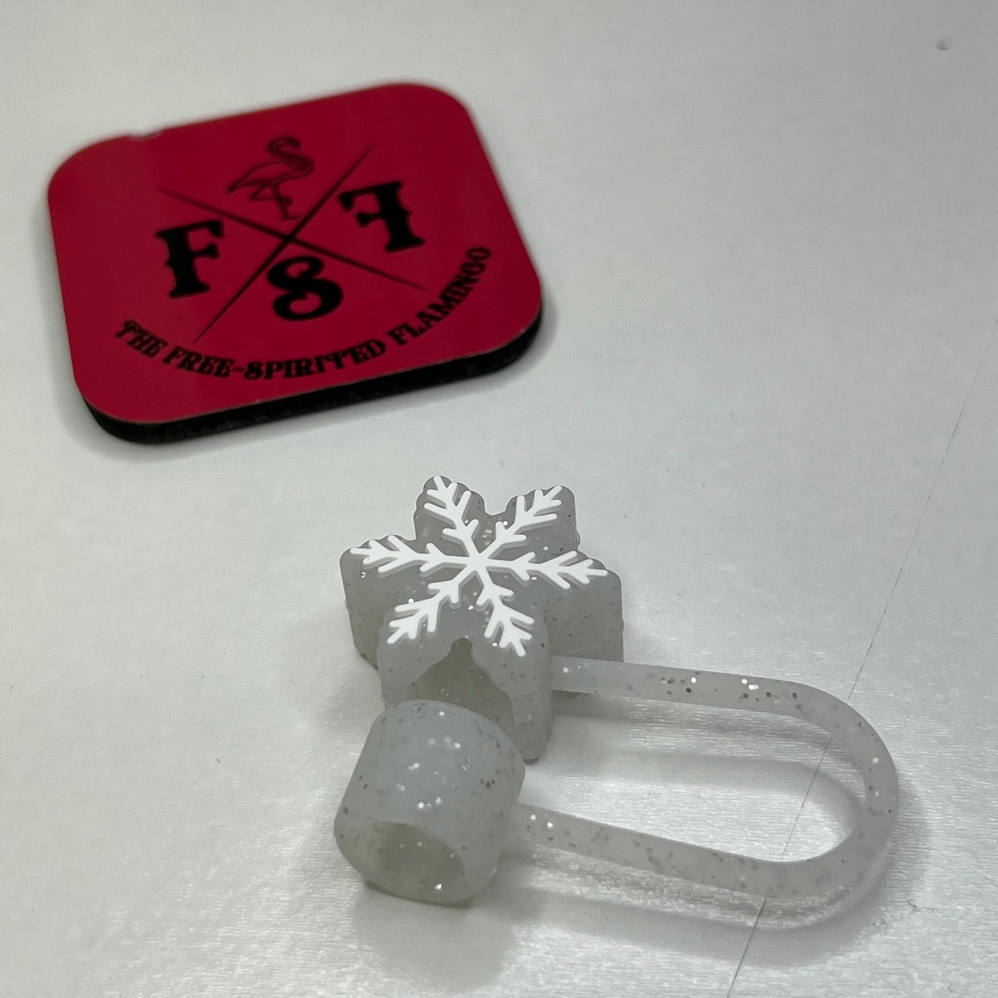 White Glitter Snowflake Straw Topper